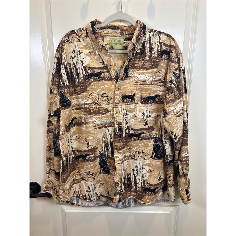 Field Tested Outdoor Life Dog Duck Hunting Outdoor Button Up Shirt Size Large